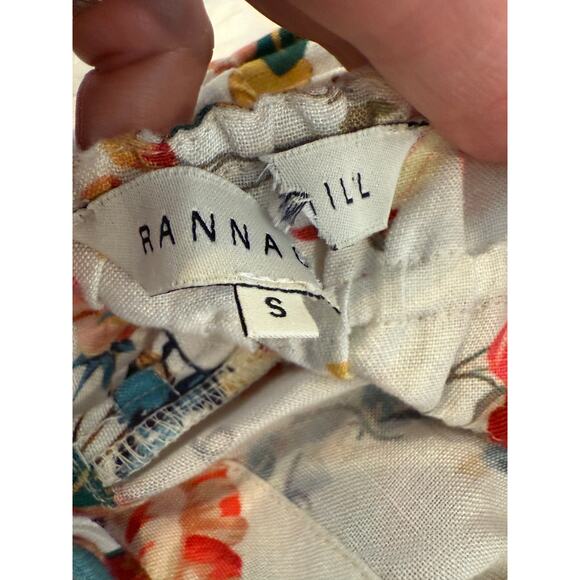 Anthropologie Ranna Gill Floral Print Linen Belted Shorts Romper S - Picture 10 of 11